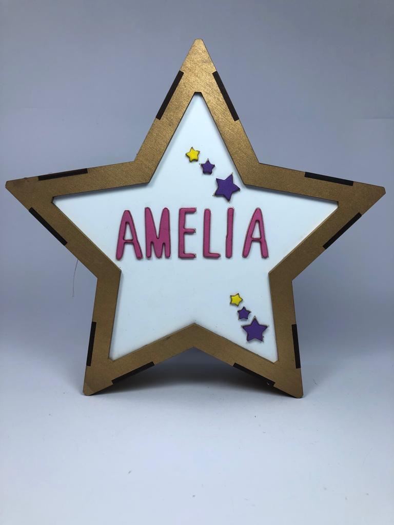 Lámpara de madera en forma de estrella. Personalizada con tu nombre - Imagen 6